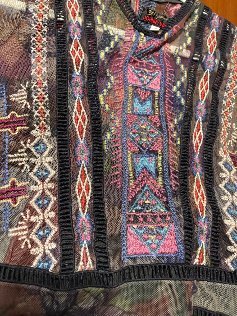 Sheer Bohemian Patchwork Maxi Dress - Purple Multi by Johnny Was - Picture 6 of 7